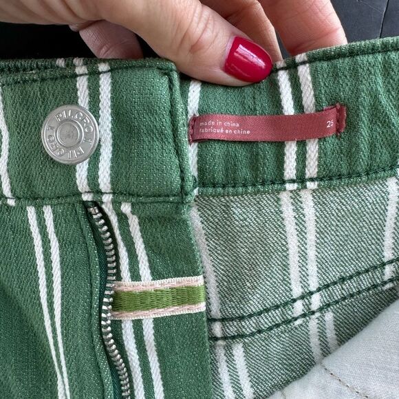 NWT Anthropologie Pilcro Green Striped High Rise Denim Raw Hem Short Women Sz 25 - Picture 10 of 16